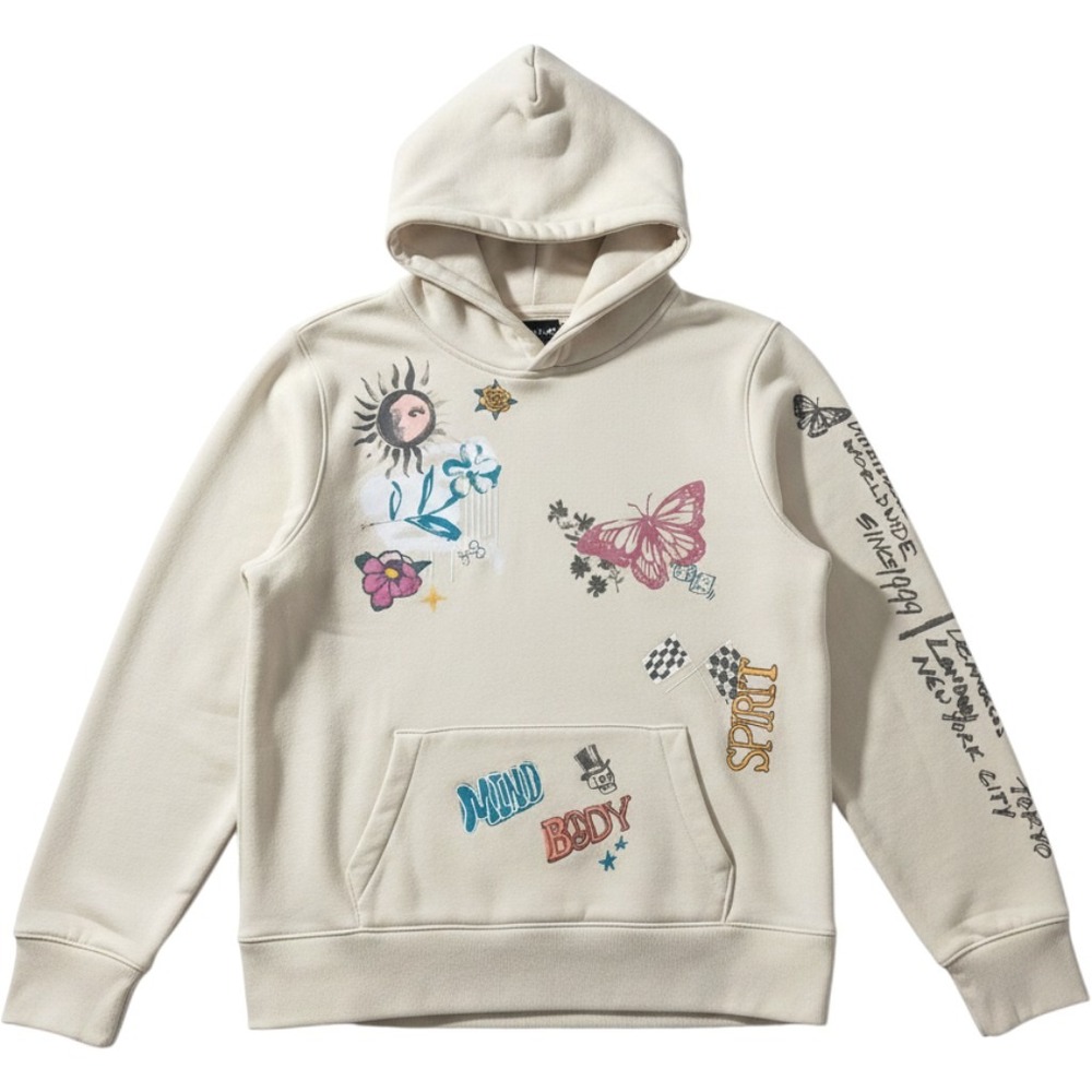 Hollister California Graphic Hoodie Cream Los Angeles Butterfly W Small Layering